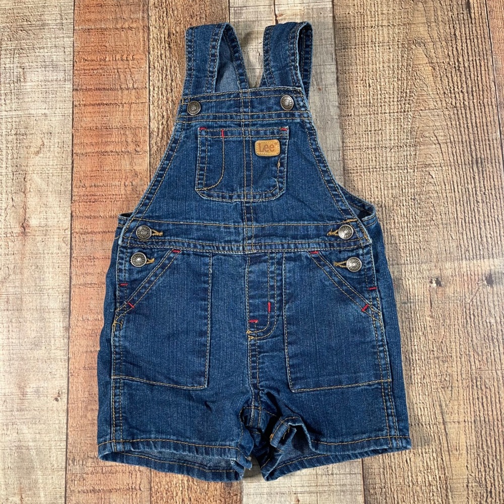 Lee Blue Denim Shortalls Baby 12M Cotton Blend Adjustable Strap Jean Overalls